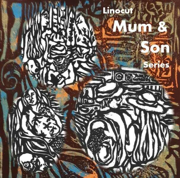13 Linocut Mum and Son Series